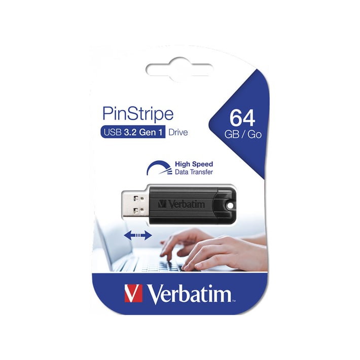 Verbatim USB флаш памет Pinstripe, USB 3.2 G1, 64 GB, черна