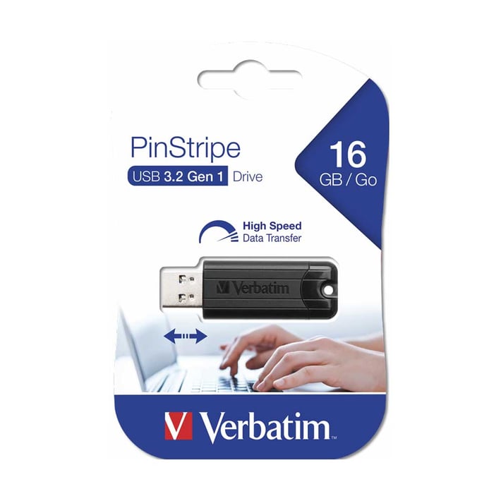 Verbatim USB флаш памет Pinstripe, USB 3.2, 16 GB, черна