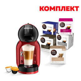 Krups Кафе машина Mini Me KP123H10, автоматична, 1500 W, червено-черна, в комплект с Nescafé Dolce Gusto Кафе капсули, 80 броя