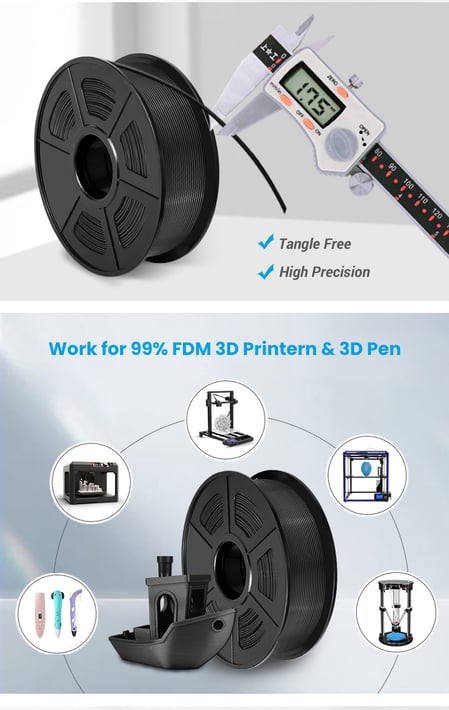 Консуматив за 3D принтер, ABS, 1.75 mm, 1 kg, черен