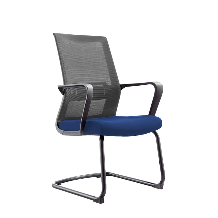 RFG Посетителски стол Smart M, дамаска и меш, със синя седалка и сива облегалка, 2 броя в комплект