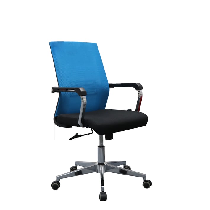 RFG Работен стол Roma W, дамаска и меш, черна седалка, светлосиня облегалка