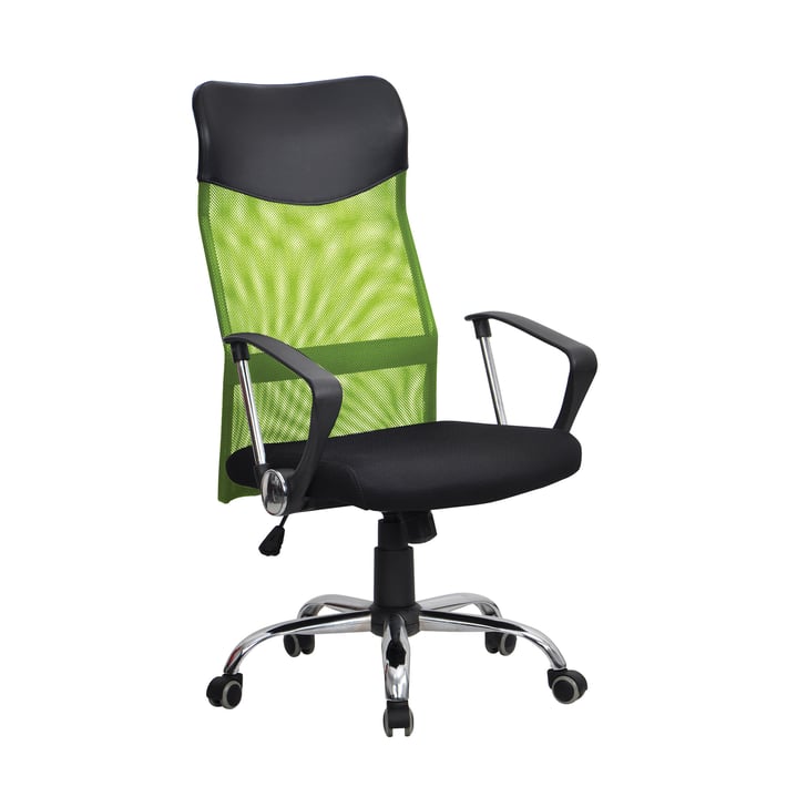 Директорски стол Monti HB, дамаска, екокожа и меш, черна седалка, светлозелена облегалка