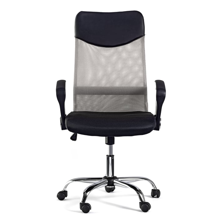 Директорски стол Monti HB, дамаска, екокожа и меш, черна седалка, сребриста облегалка