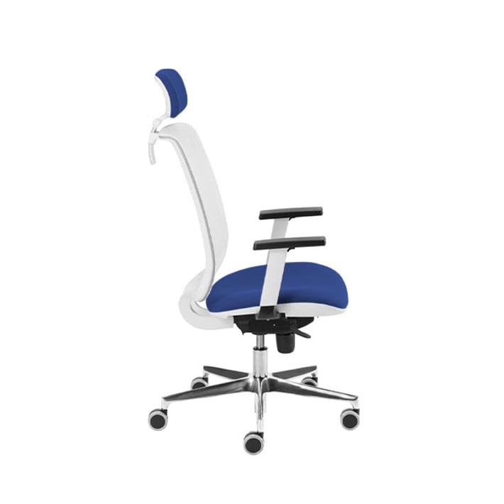 MJ Ергономичен стол Ada White, директорски, синя седалка, бяла облегалка