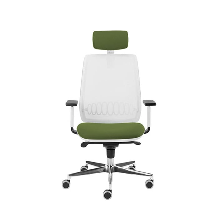 MJ Ергономичен стол Ada White, директорски, светлозелена седалка, бяла облегалка