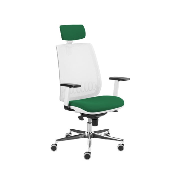MJ Ергономичен стол Ada White, директорски, тъмнозелена седалка, бяла облегалка