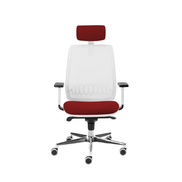 MJ Ергономичен стол Ada White, директорски, червена седалка, бяла облегалка