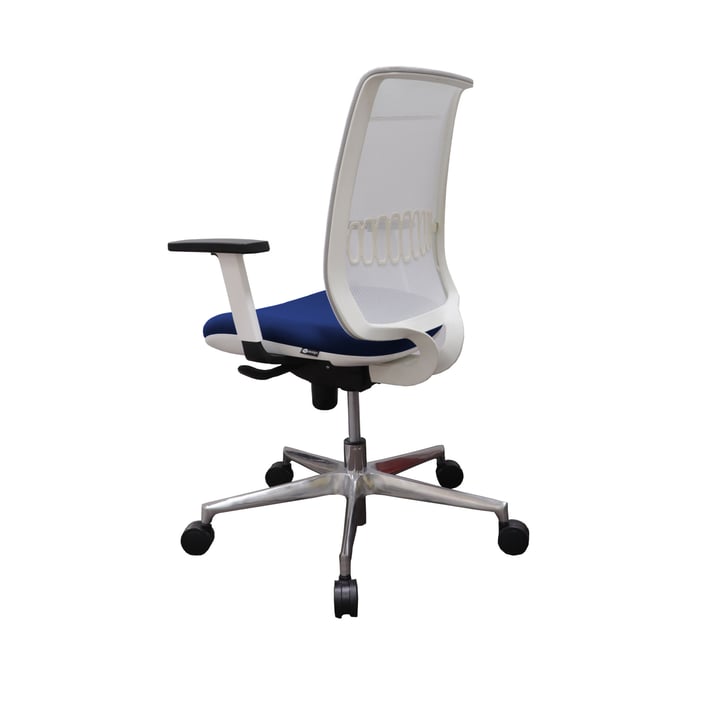 MJ Ергономичен стол Ada White, работен, тъмносиня седалка, бяла облегалка