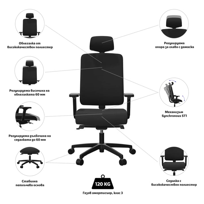 Rim Ергономичен стол Flexi Tech FX 1124, черен