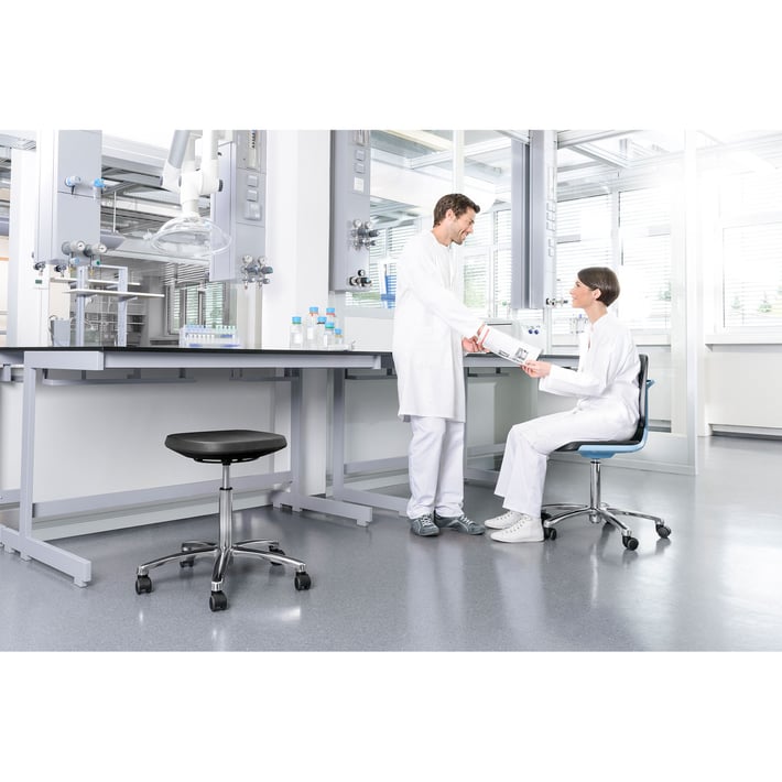 Bimos Лабораторен работен стол Labsit 9125, висок, черен и сив