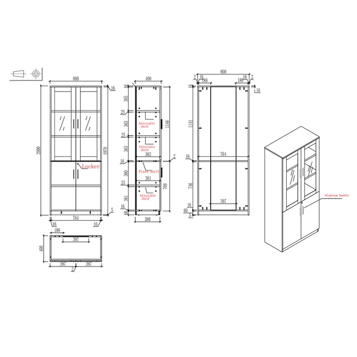 RFG Шкаф Monaco, със стъклени врати, 800 х 400 х 2000 mm, бял