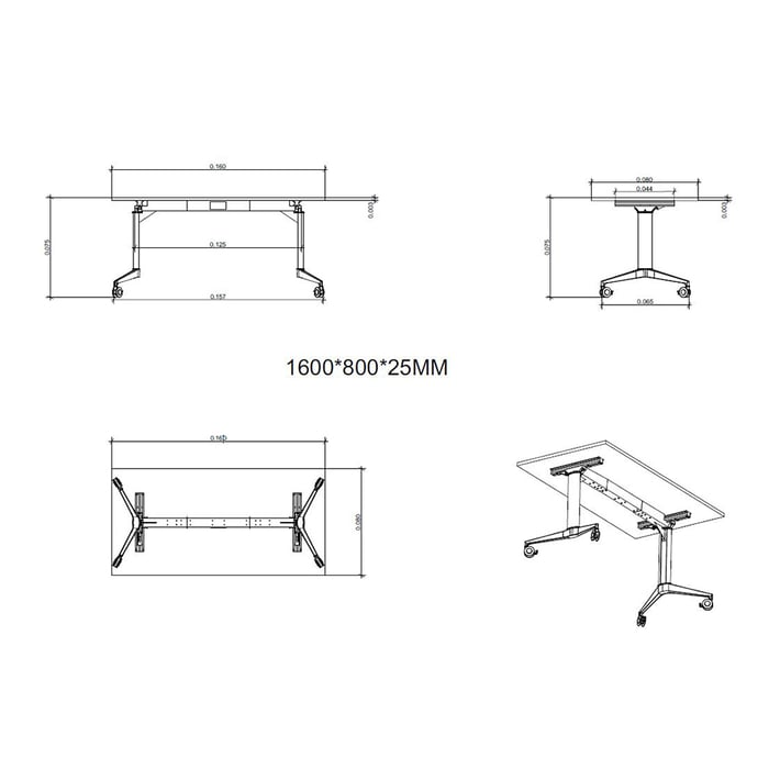 RFG Мобилна сгъваема конферентна маса Flip, 160 x 80 x 74 cm, плот кехлибарен дъб и бели метални крака
