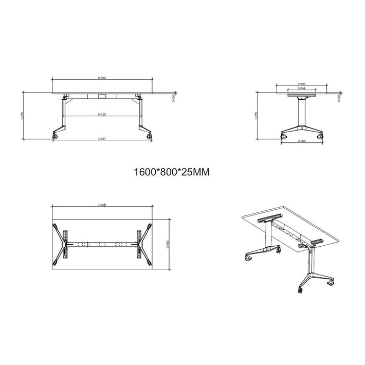 RFG Мобилна сгъваема конферентна маса Flip, 160 x 80 x 74 cm, плот кехлибарен дъб и бели метални крака