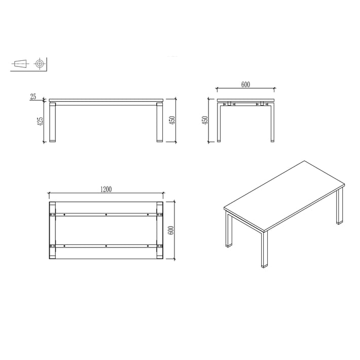 RFG Ниска маса Monaco, 1200 х 600 х 450 mm, плот бряст, бял метал