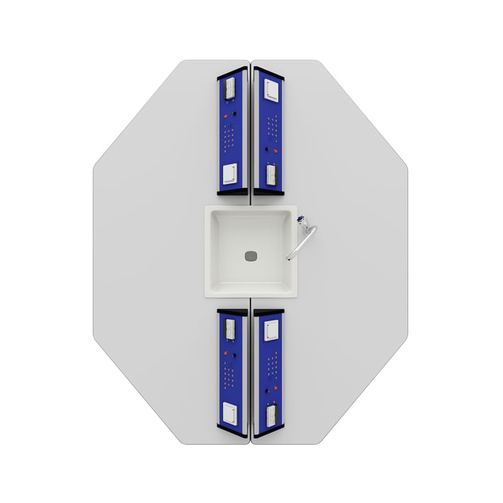 RFG Ученическа маса Hexa, лабораторна, над VII клас, 170 х 140 х 75 cm, синьо-бяла