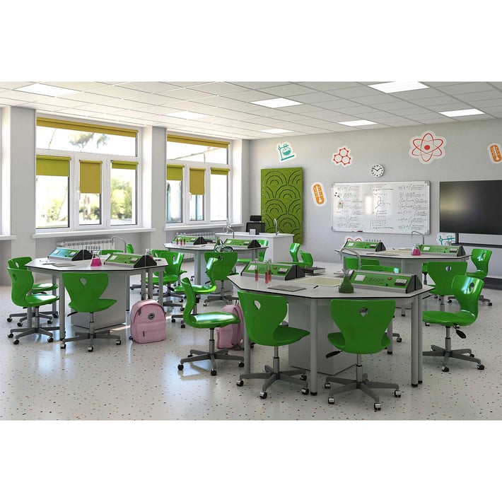 RFG Кабинет за научна лаборатория Hexa, над VII клас, за 24 ученика, бяло-зелен