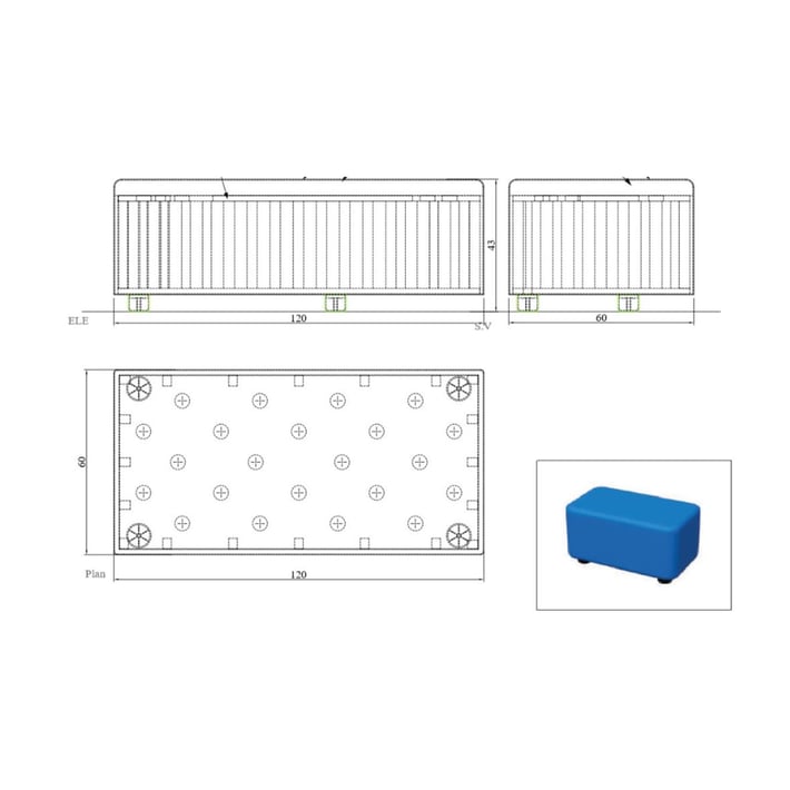 RFG Табуретка Line, 120 х 60 х 43H, екокожа, зелена