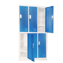 RFG Гардероб, метален, троен, с шест клетки, 90 x 45 x 185 cm, сив корпус, врати със син цвят
