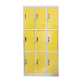 RFG Гардероб, метален, троен, с девет клетки, 90 x 45 x 185 cm, сив корпус, врати с жълт цвят