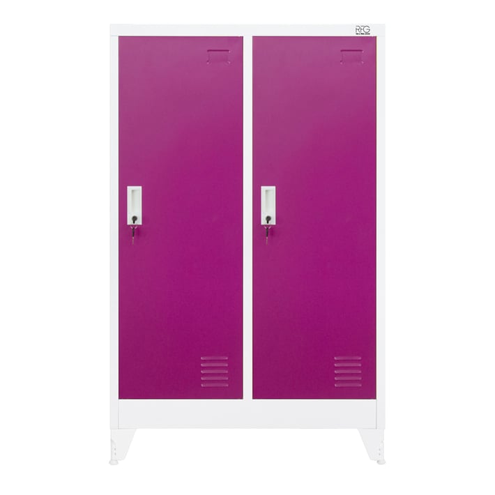 RFG Гардероб, метален, двоен, с две врати, 80 х 40 х 120 cm, бял, с лилави врати