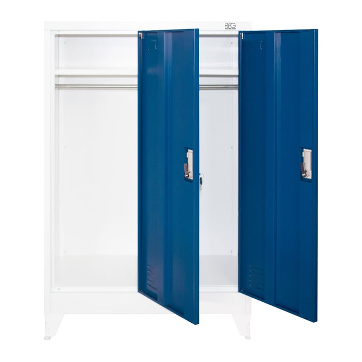 RFG Гардероб, метален, двоен, с две врати, 800 х 400 х 1200 mm, бял, със сини врати