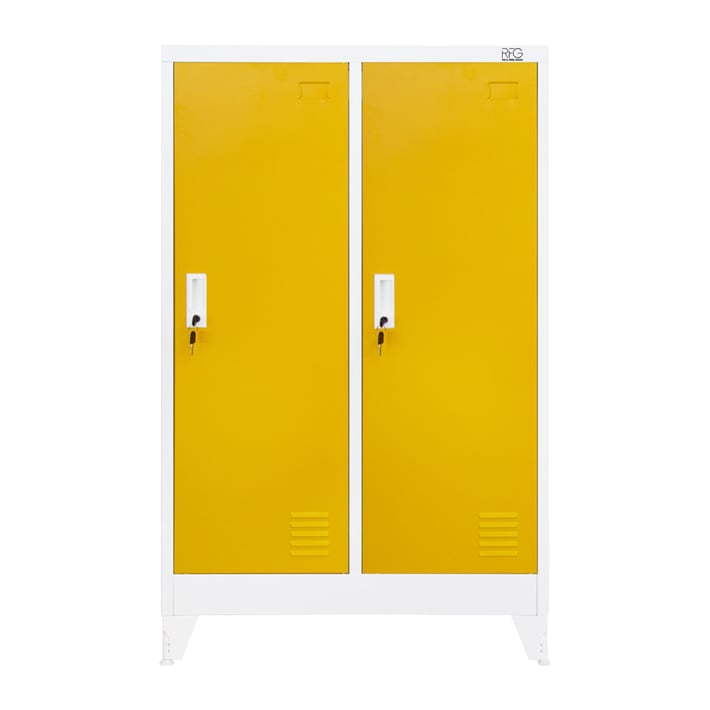 RFG Гардероб, метален, двоен, с две врати, 800 х 400 х 1200 mm, бял, с жълти врати