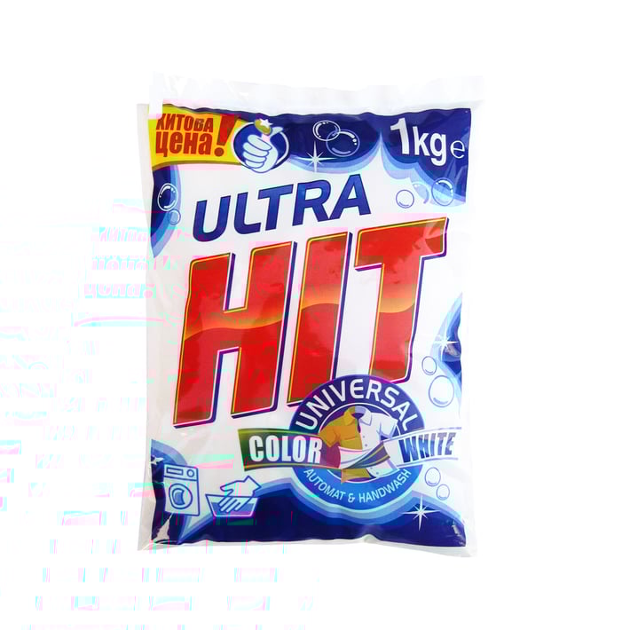 Ultra Hit Перилен препарат, прах, универсален, за бяло и цветно пране, 1 kg