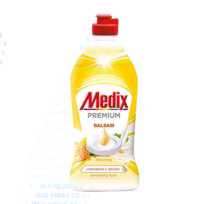 Medix Препарат за миене на съдове Balsam, мляко и мед, 415 ml, жълт