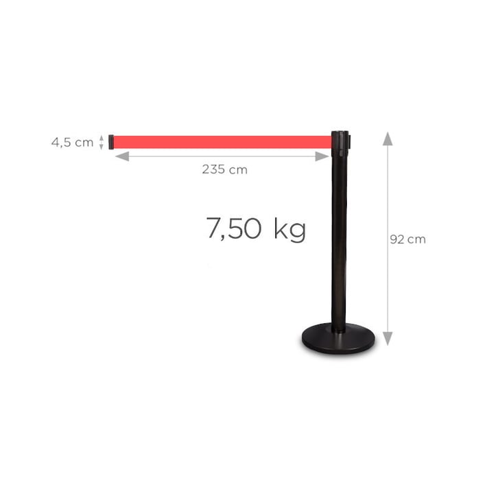 Ограничително колче, черно, с червена лента, 235 cm