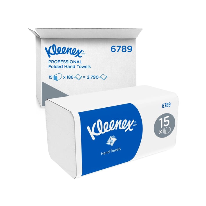 Kimberly-Clark Кърпи за ръце Kleenex 6789, двупластови, 21.2 х 21.5 cm, 186 къса, 15 броя