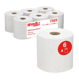 Kimberly-Clark Кърпи за почистване WypAll L20 7302 Centrefeed, на ролка, 38 х 18.3 cm, 380 къса, бели, 6 броя
