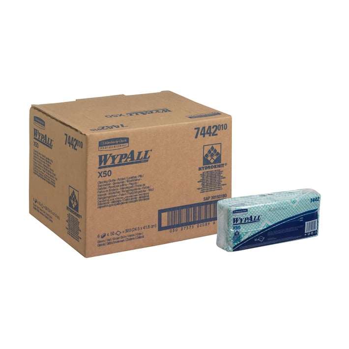 Kimberly-Clark Кърпа WypAll X50 7442, 41.8 х 24.7 cm, зелена, 50 броя