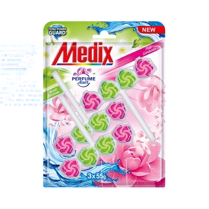 Medix Ароматизатор за тоалетна Perfume Duet Apple & Pink, 55 g, 3 броя