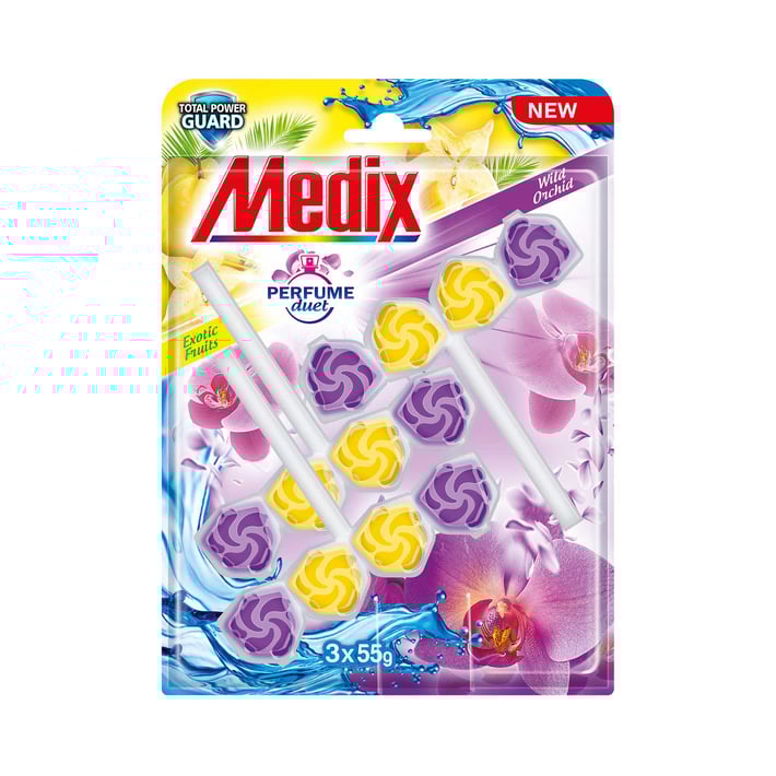 Medix Ароматизатор за тоалетна Perfume Duet Fruits & Orchid, 55 g, 3 броя