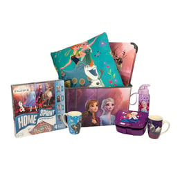 Disney Комплект Frozen II, кутия за съхранение 20 L, кутия за обяд 0.5 L, спортна бутилка 500 ml, възглавница, настолна игра, порцеланови чаши 2 броя