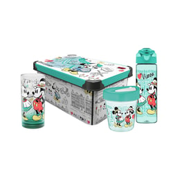 Disney Комплект Travel, кутия за съхранение 5 L, чаша за пътуване 350 ml, бутилка за пътуване 630 ml, стъклена чаша 300 ml, зелени