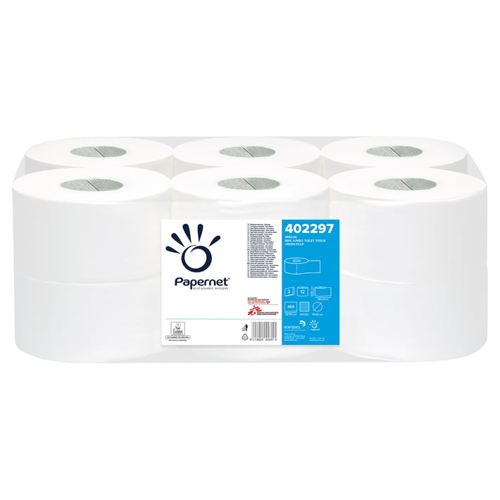 Papernet Тоалетна хартия Mini Jumbo, двупластова, целулозна, 450 g, 12 броя