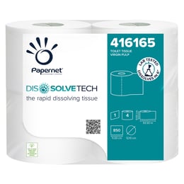 Papernet Тоалетна хартия, Dissolvetech, целулоза, еднопластова, 850 къса, 4 броя