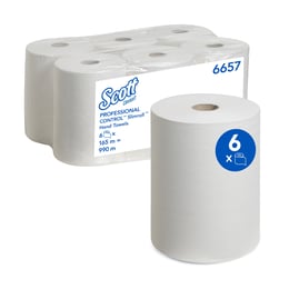 Kimberly-Clark Кърпи за ръце Scott Slimroll, руло, широчина 21 cm, дължина 165 m, бели, 6 броя