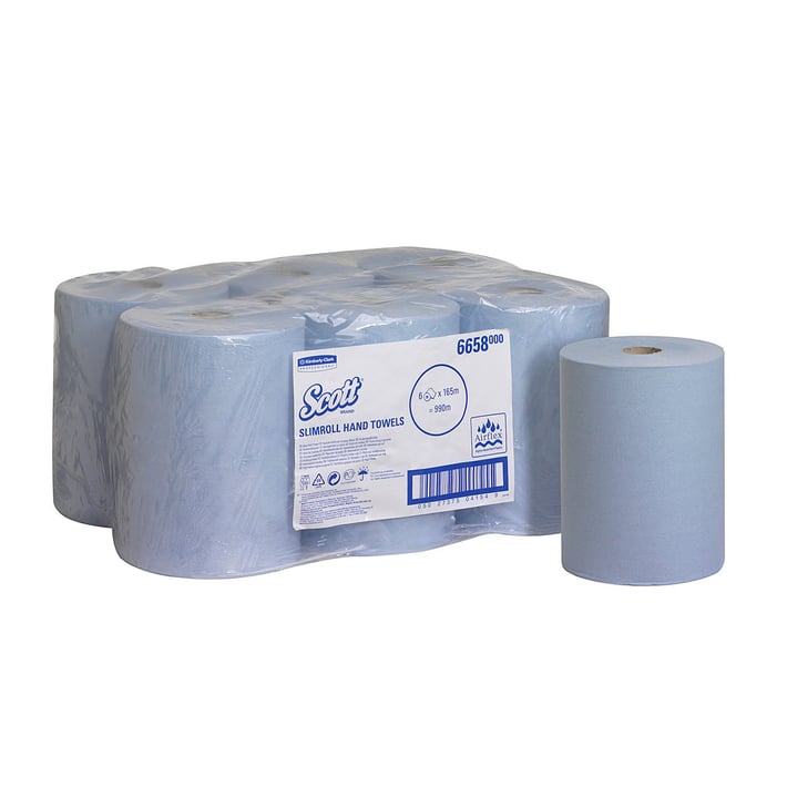 Kimberly-Clark Кърпи за ръце Scott Slimroll, руло, широчина 21 cm, дължина 165 m, сини, 6 броя