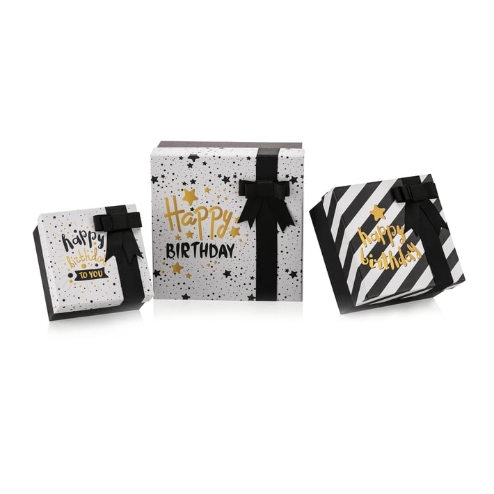 Gipta Подаръчна кутия Happy Birthday, с капак и панделка, квадратна, 135 х 135 х 75 mm