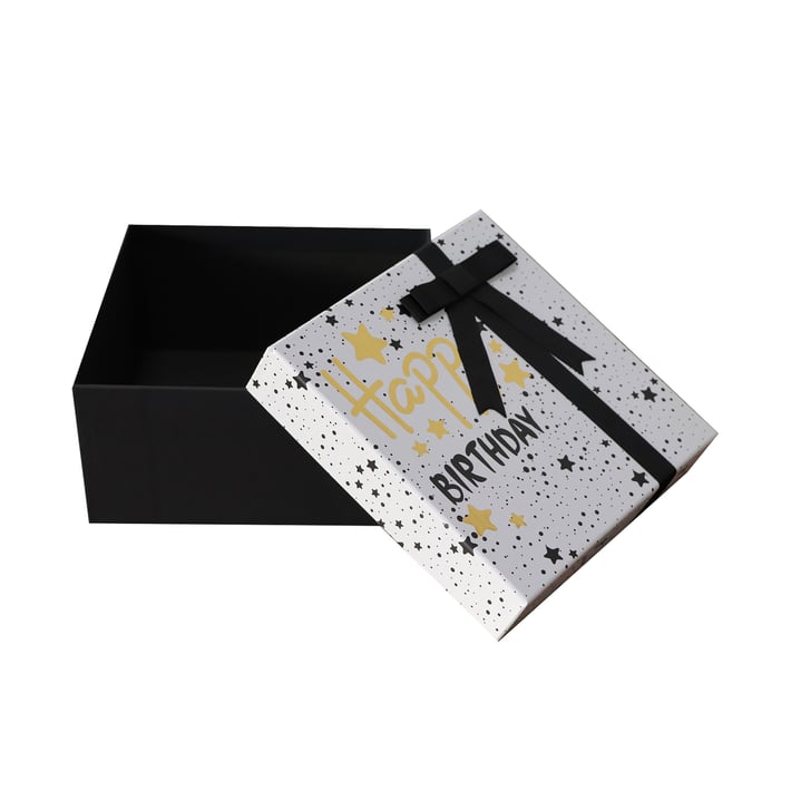 Gipta Подаръчна кутия Happy Birthday, с капак и панделка, квадратна, 135 х 135 х 75 mm