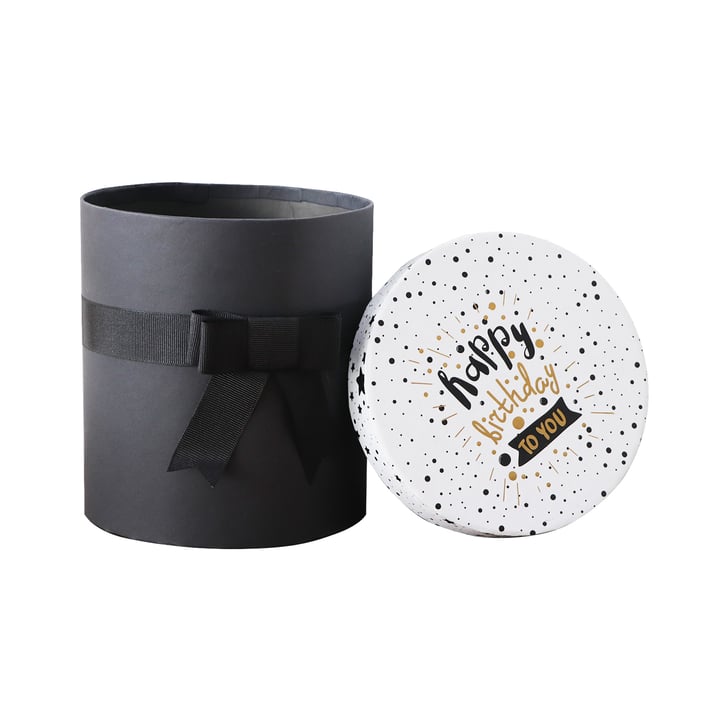 Gipta Подаръчна кутия Happy Birthday, с капак и панделка, кръгла, Ø 220 х 230 mm