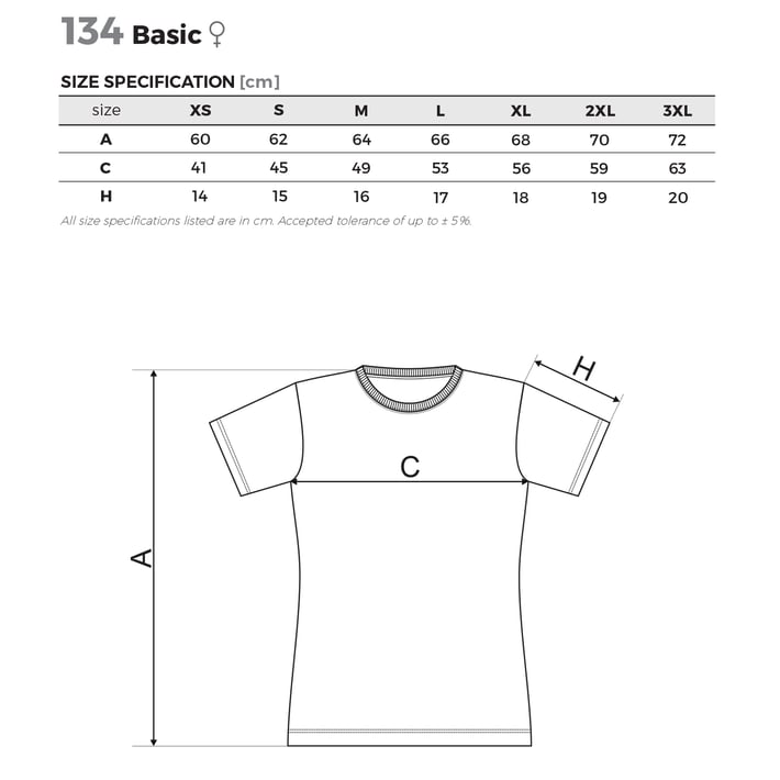 Malfini Дамска тениска Basic 134, размер L, светлосиня