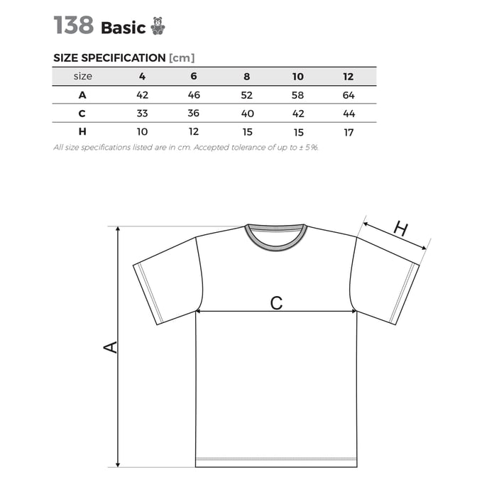 Malfini Детска тениска Basic 138, размер 122 cm, възраст 6 години, бяла