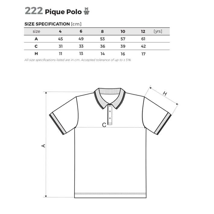 Malfini Детска тениска Pique Polo 222, размер 110 cm, възраст 4 години, бяла