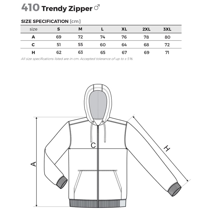 Malfini Мъжки суитшърт Zipper 410, поларен, размер M, черен