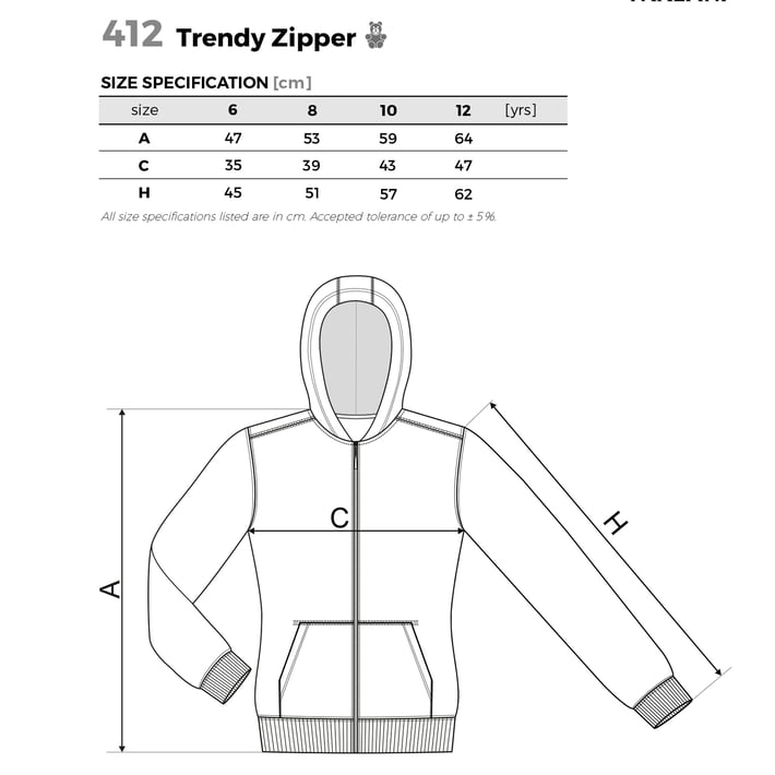 Malfini Детски суитшърт Zipper 412, поларен, размер 134 cm, възраст 8 години, черен