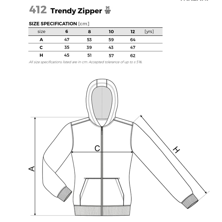 Malfini Детски суитшърт Zipper 412, поларен, размер 146 cm, възраст 10 години, черен